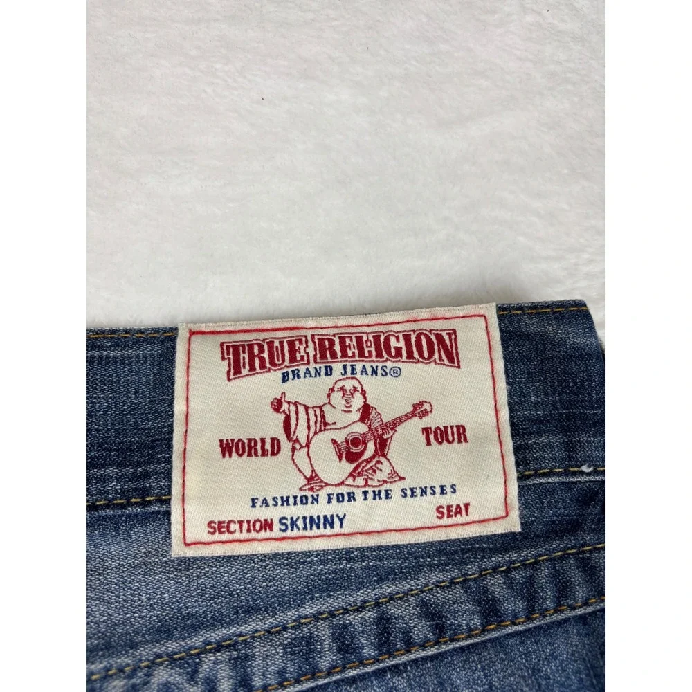 True Religion Men's 36x36 Jeans Dark Skinny Washed Distressed Denim